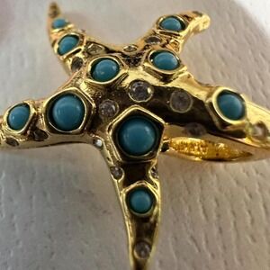 Authentic Pandora Gold Plated Sparkling Blue Starfish Charm #763818C01